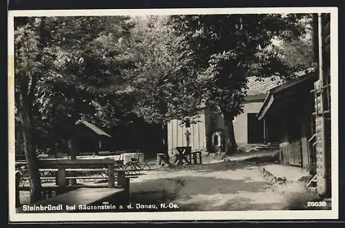 AK Krummnussbaum, Steinbründl, Gasthaus mit Garten