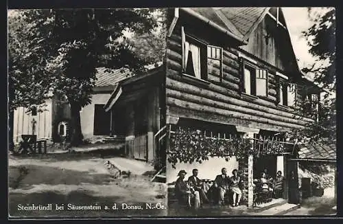 AK Krummnussbaum, Steinbründl, Gasthaus mit Gästen