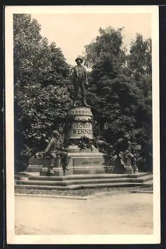 AK Steyr a. d. Enns, Werndl-Denkmal mit Kränzen