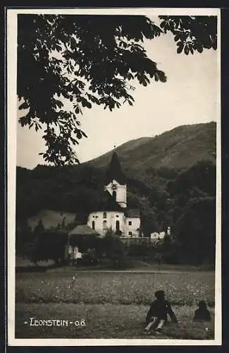 AK Leonstein /O. Ö., Kinder auf der Wiese