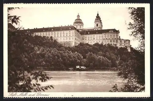 AK Melk a. d. Donau, Flusspartie mit Stift