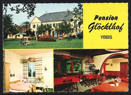 AK Ybbs /Donau, Pension Glöcklhof mit Innenansicht