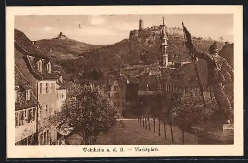 AK Weinheim a. d. B., Marktplatz mit Standbild