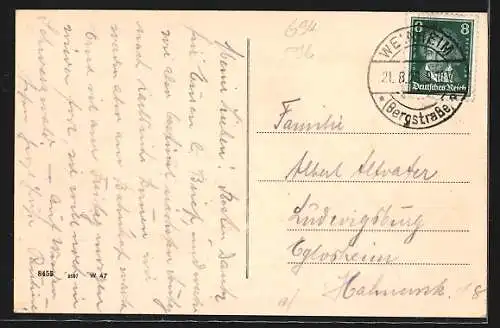 AK Weinheim a. d. B., Marktplatz mit Standbild