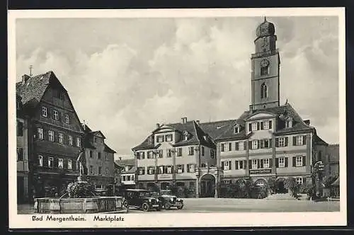 AK Bad Mergentheim, Marktplatz mit Gasthof Bayerischer Hof, Merz`scher Apotheke und Brunnen