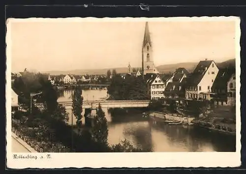 AK Rottenburg a. N., Uferpartie mit Kirche und Brücke