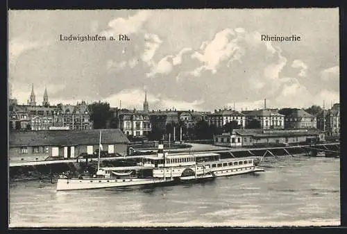 AK Ludwigshafen a. Rh., Rheinpartie mit Dampfer