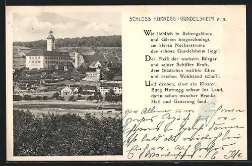 AK Gundelsheim a. N., Ortspartie mit Schloss Hornegg, Gedicht