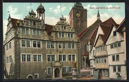 AK Bad Hersfeld, Rathaus mit Denkmal und Kirche