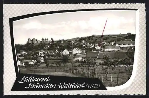 AK Schönecken-Wetteldorf /Eifel, Totalansicht mit Burg