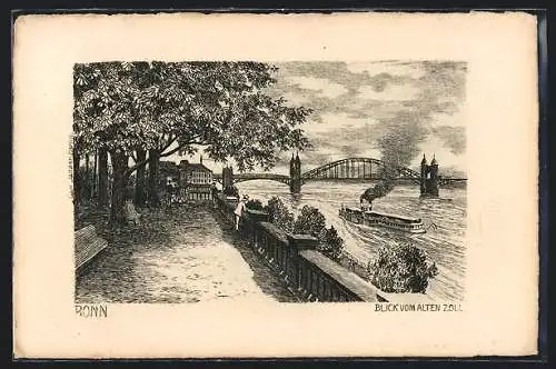 Künstler-AK Bonn, Blick vom Alten Zoll