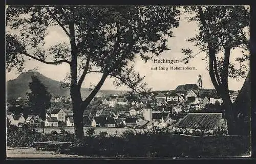 AK Hechingen, Ortsansicht mit Burg Hohenzollern