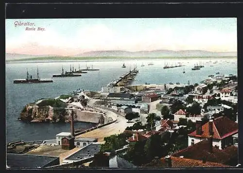 AK Gibraltar, looking at Rosia Bay, ships at the pier
