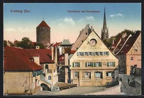 AK Freiberg /Sa., Donatsturm und Donatsgasse
