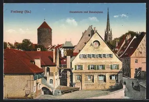 AK Freiberg /Sa., Donatsturm und Donatsgasse