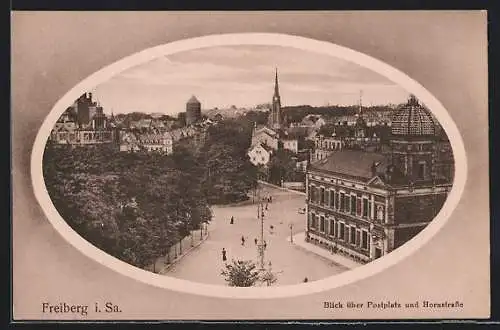 AK Freiberg i. Sa., Blick über Postplatz und Hornstrasse