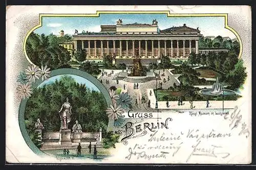 Lithographie Berlin, Königliches Museum im Lustgarten, Denkmal von Albrecht II.