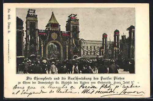 AK Berlin, Ehrenpforte und Ausschmückung des Pariser Platzes zum Besuch des österr. Kaisers Franz Josef I.