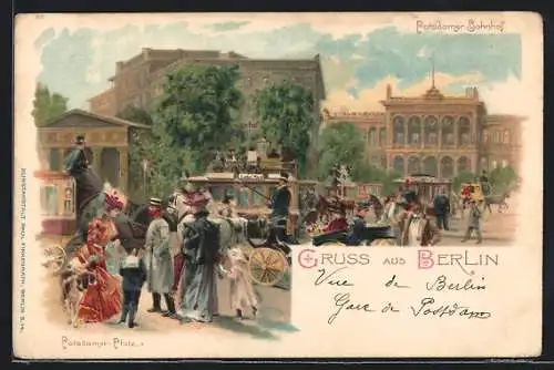 Lithographie Berlin-Tiergarten, Potsdamer Bahnhof u. Potsdamer Platz