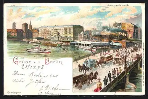 Künstler-AK Berlin, Jannowitzbrücke mit Strassenbahn