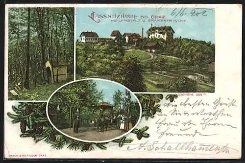 AK Graz, Heilanstalt Lassnitzhöhe mit Gartenpartie