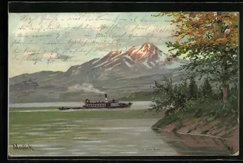 Künstler-AK Alfred Mailick: Dampfer auf dem See mit Bergpanorama