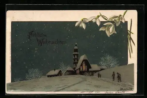 Künstler-AK Alfred Mailick: Verschneite Kirche in der Weihnachtsnacht