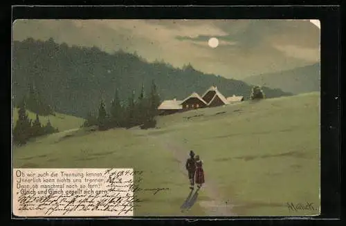 Künstler-Lithographie Alfred Mailick: Gleich und gleich gesellt sich gern, Ehepaar läuft nach Hause