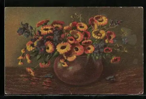 Künstler-AK Wenau-Pastell Nr. 882: Vase mit gelben und blauen Blumen