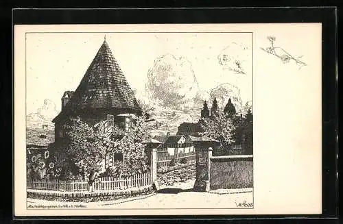 Künstler-AK Ulf Seidl: Melk a. d. Donau, Alter Verteidigungsturm