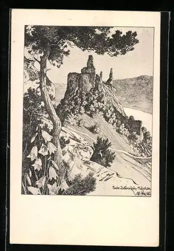 Künstler-AK Ulf Seidl: Dürnstein /Wachau, Ruine Dürnstein