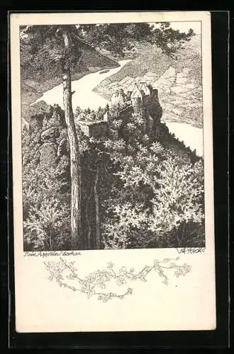 AK Aggstein, Blick auf die Ruine aus der Vogelschau
