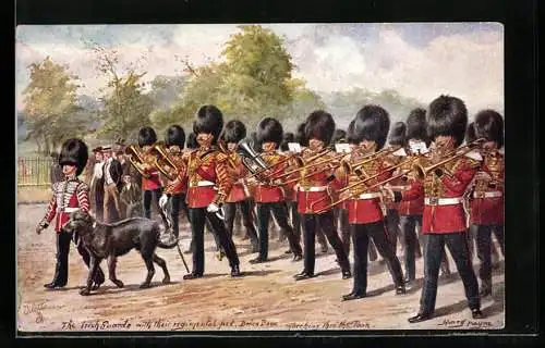 Künstler-AK Harry Payne: The irish Guards with their regimental pet marching to the Park, britische Armee