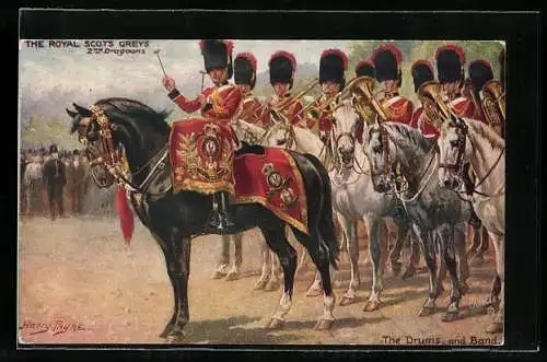 Künstler-AK Harry Payne: The Royal Scots Greys, Drums and Band