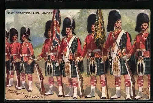Künstler-AK Harry Payne: Seaforth Highlanders, the Colours, schottische Infanterie