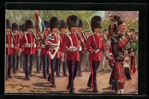 Künstler-AK Harry Payne: The Scots Guards, The King`s Guard