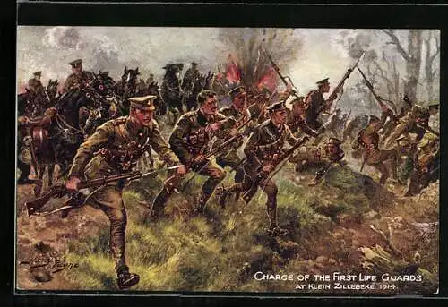 Künstler-AK Harry Payne: Klein Zillebeke, Charge of the First Life Guards 1914