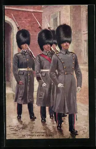Künstler-AK Harry Payne: The Scots Guards, The Officer`s visiting Patrol, Der Offizier besucht die Patrouille