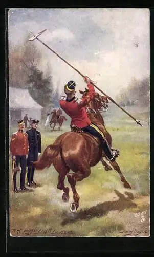 Künstler-AK Harry Payne: Tent begging, 16th Lancers, Soldat zu Pferde mit Lanze