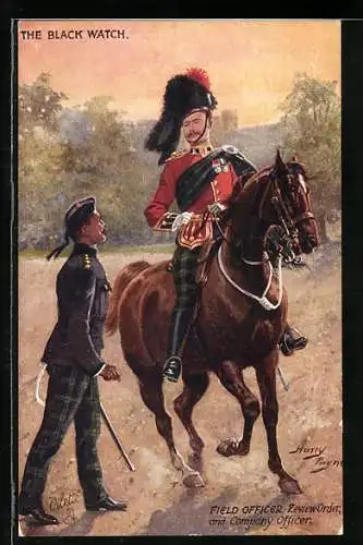 Künstler-AK Harry Payne: The Black Watch, Field Officer, Review Order, and Company Officer, Weihnachtsgruss