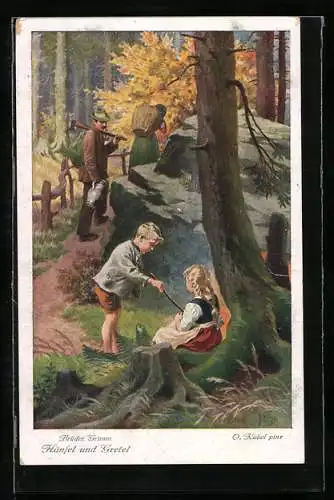Künstler-AK Otto Kubel: Brüder Grimm, Hänsel und Gretel, Nr. 2, Der Holzhacker und sein Weib fuhren in den Wald