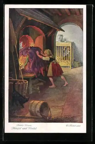 Künstler-AK Otto Kubel: Brüder Grimm, Hänsel und Gretel, Nr. 5, Die Hexe wollte aber nicht länger warten...