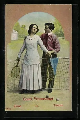 AK Junges Paar findet Liebe auf dem Tennisplatz
