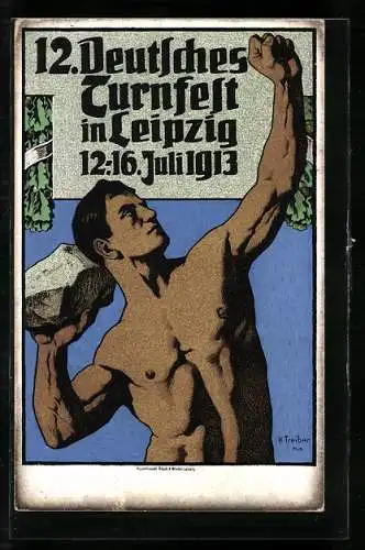 AK Leipzig, 12. Deutsches Turnfest, Juli 1913, Karte Nr. 4, Der Steinstösser