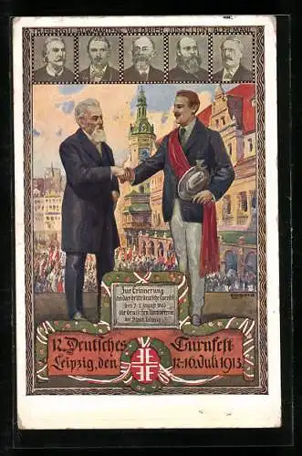 AK Leipzig, 12. Deutsches Turnfest, Juli 1913, Karte Nr. 5, Herz und Hand dem Vaterland
