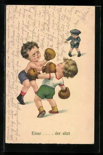 AK Boxkampf, Kleine Boxer mit Schiedsrichter, Kinnhaken