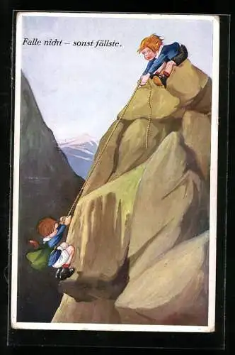 AK Bergsteiger hält seinen Kameraden am Seil fest