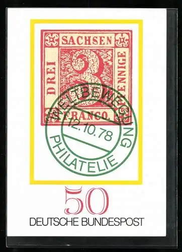 AK Essen, Ausstellung Weltbewegung Philatelie 1978, Briefmarke Drei Pfennige
