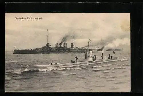 AK Deutsches Unterseeboot U 8 und Kriegsschiff