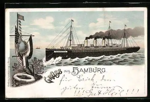 Lithographie Passagierschiff Normania in voller Fahrt